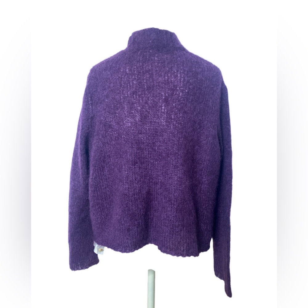 Eileen Fisher Draped Open Front Mohair Wool Cardigan Sweater plum color size XL - Picture 3 of 7